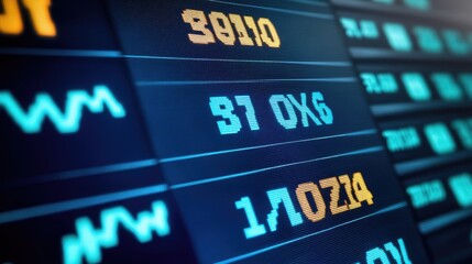 Obraz premium A digital stock ticker showcasing the rapid fluctuation of crypto prices.