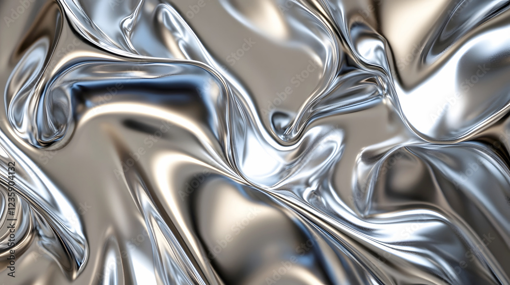 Fototapete The captivating display of a shimmering chrome like metallic surface with fluid wavy patterns creating a mesmerizing contemporary abstract composition  The undulating