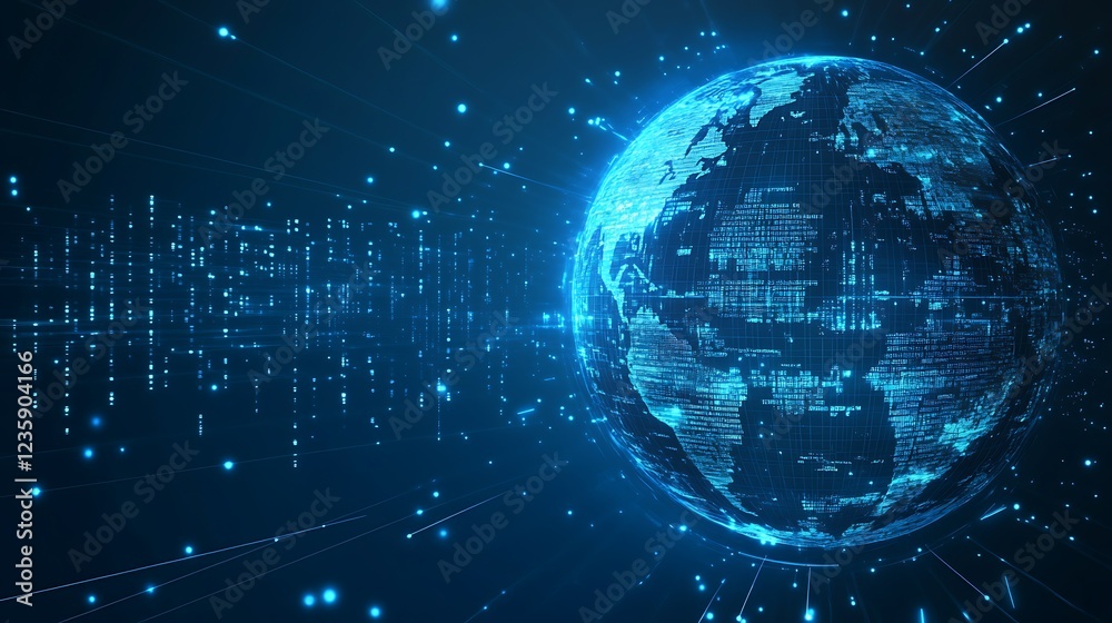 Poster digital earth globe, futuristic abstract background, global network, technology, potential use for p
