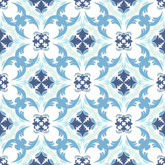 Blue damask seamless pattern with decorative elements. The texture can be used for wallpaper, pattern fills, web page backgrounds, textiles, ceramic pottery, tiles, carpets, rugs, and curtains.