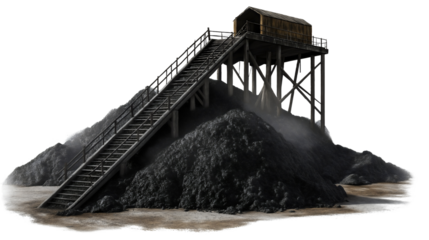 Rustic Wooden House on Elevated Platform Overlooking Mountain Mining Site with Sc scenic Views of Nature and Terrain