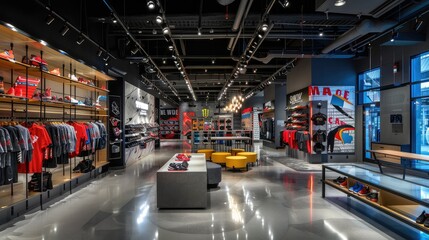 Modern Sportswear Store Interior with Trendy Display and Lighting