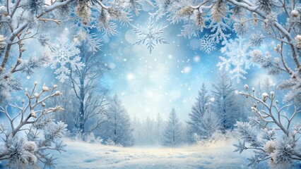 Fototapeta premium Winter Wonderland Scene with Frosty Vines and Snowflakes