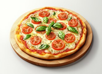 Delicious Margherita Pizza on Wooden Board