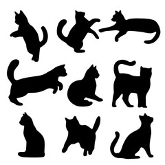 Set of black cat silhouettes.