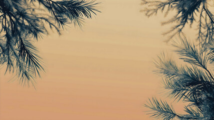 Naklejka premium Serene Sunset Over Pine Trees Creating a Tranquil Landscape Silhouette