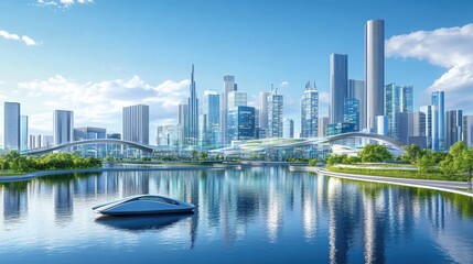 Naklejka premium A futuristic urban development with smart, energy-efficient infrastructure.
