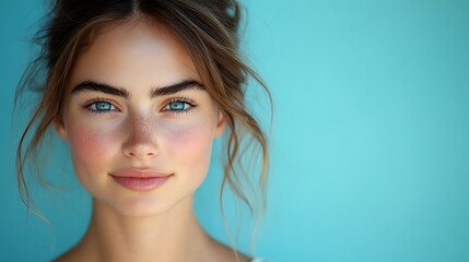 Fototapeta premium Woman portrait, studio shot, soft light, serene expression, for beauty products
