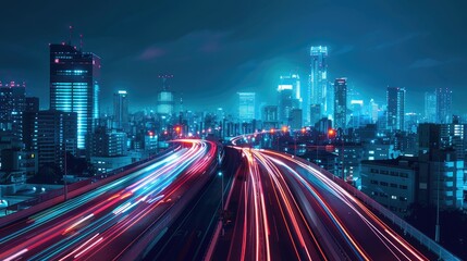 Fototapeta premium Dynamic Cityscape at Night with Light Trails