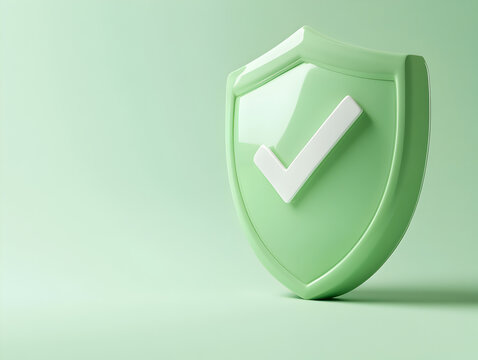 Ícono moderno de escudo verde con verificación, representando transacciones seguras, protección de identidad y seguridad en internet