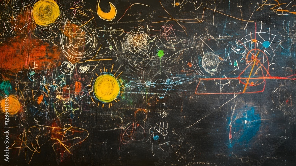 Fototapete vibrant abstract painting depicting energetic cosmic dreamscape colorful expressive canvas with bold