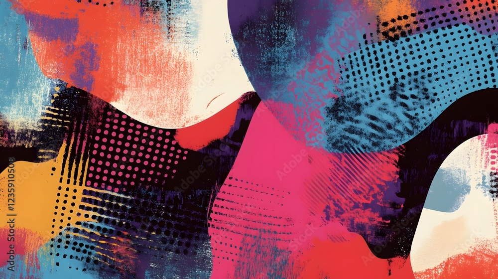 Aufkleber vibrant abstract painting with colorful geometric patterns and textured brush strokes