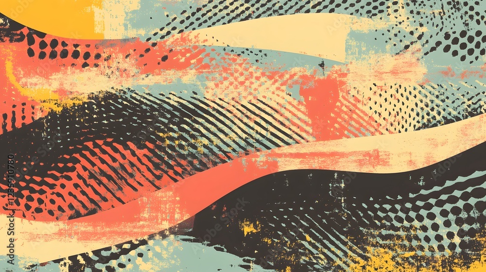 Poster vibrant abstract surreal digital art composition with fluid shapes and brush strokes