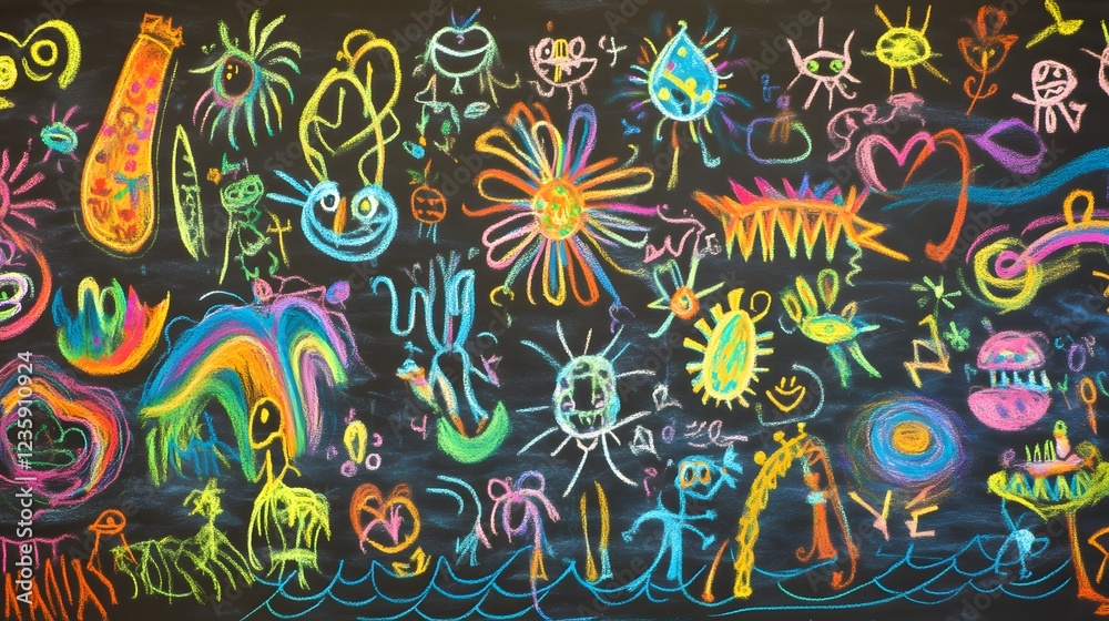 Aufkleber Vibrant Abstract Surreal Doodle with Colorful Whimsical Characters and Shapes  Playful and Imaginative Digital Artwork with Organic Patterns Textures and Expressions