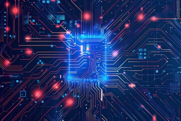 Obraz premium Abstract Technology Background with Circuit Board and Neon Lights