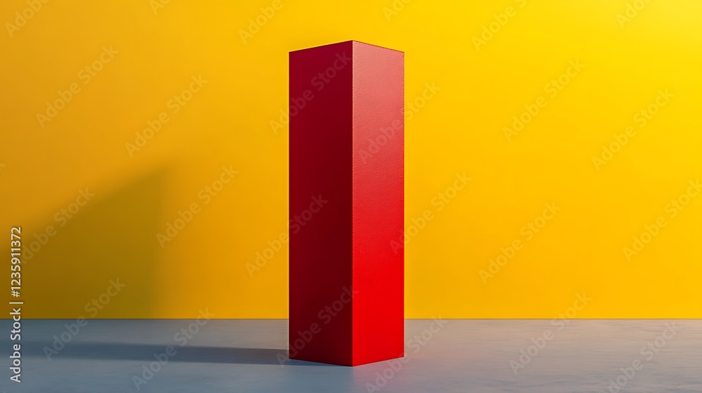 Aufkleber Red cube in yellow and gray room; geometric design; simple background; product display