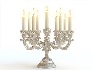 Elegant Silver Menorah with Candles