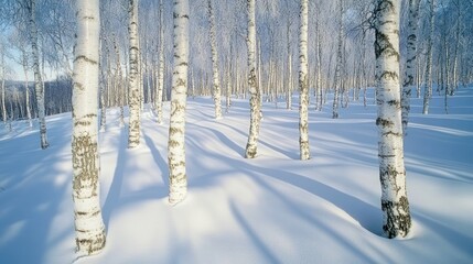 Obraz premium Snowy Birch Forest Winter Landscape Scene