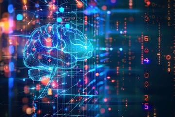 Obraz premium Futuristic Digital Brain with Data Visualization and Technology Elements