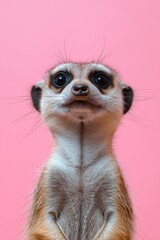 Fototapeta premium Adorable Meerkat Portrait on Pink Background