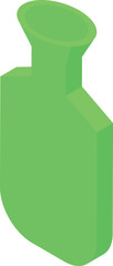 Isometric view of a green hot water bottle, offering a source of warmth and comfort