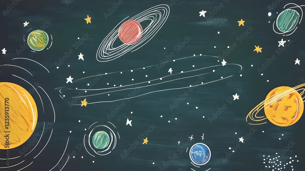 Poster vibrant and dynamic showcasing an cosmic scene filled with planets stars nebulae and other celestial