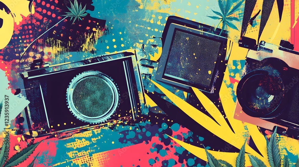 Aufkleber vibrant and energetic abstract explosion of colors and shapes for festive digital backdrop or wallpa