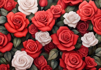 Naklejka premium Lush Red And White Rose Floral Background Watercolor Texture