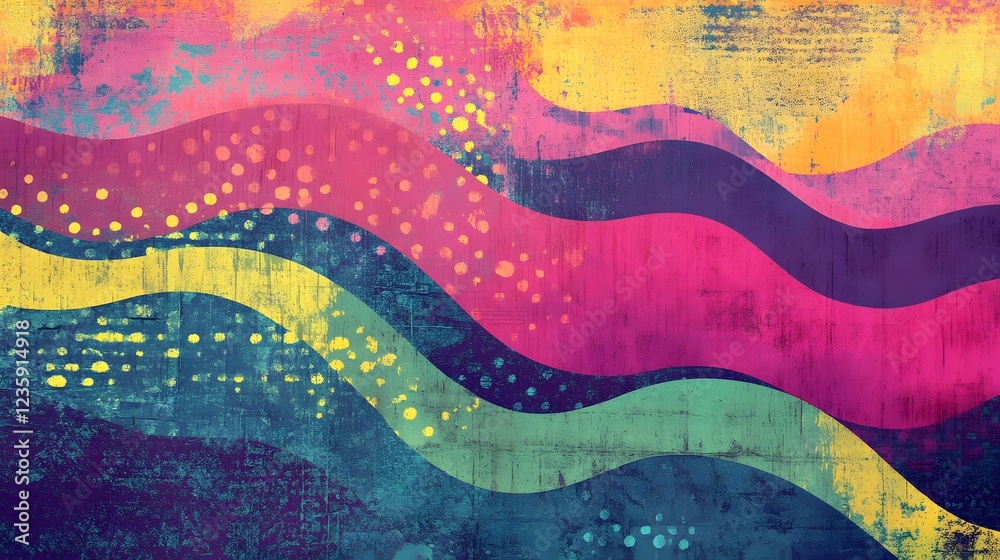 Poster Vibrant and Fluid Abstract Digital Painting with Colorful Geometric Patterns and Mesmerizing Textures