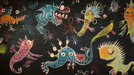 Vibrant and whimsical showcasing a variety of bizarre and imaginative underwater creatures in a surreal cartoon like fantasy setting