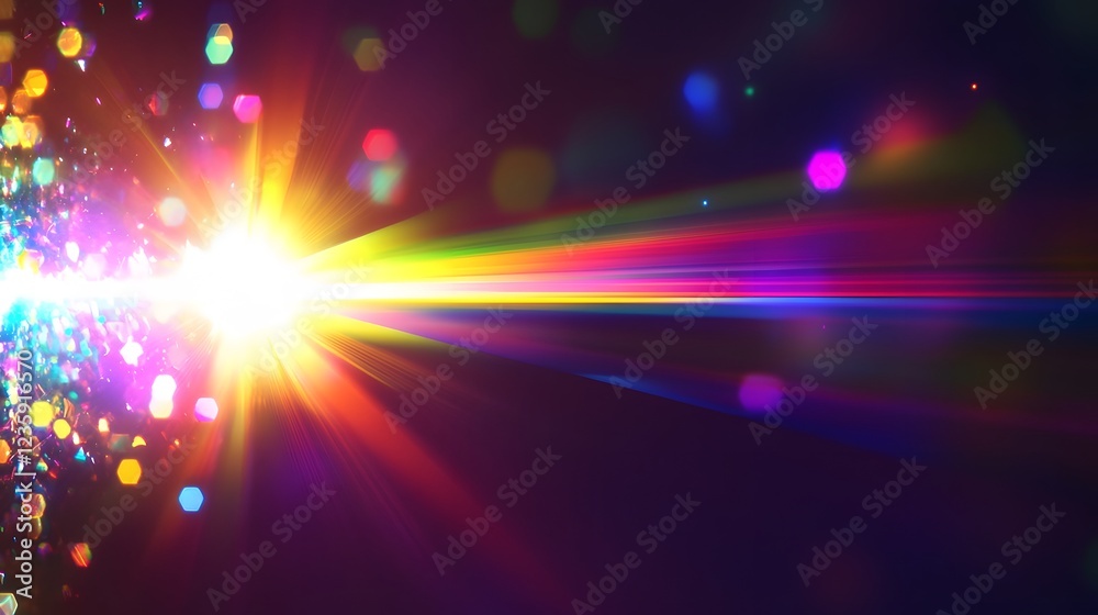 Aufkleber Vibrant burst of colorful light and energy illumination with dazzling rays glowing beams and a kaleidoscopic spectrum of radiant shimmering hues  This abstract image evokes a sense of dynamic energy