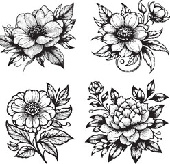 Intricate Black and White Floral Illustrations"