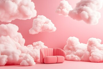Cozy Pink Sofa in a Cloudy Dreamscape