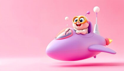 Naklejka premium Cute Baby in Pink Spaceship 3d Render