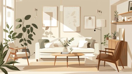Minimalist Scandinavian Living Room with Indoor Plants