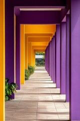 Fototapeta premium Vibrant purple yellow walkway leading outdoors
