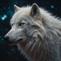 Obraz premium A breathtaking white wolf with cosmic-like fur.