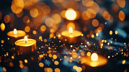 Glowing Candlescape with Sparkling Bokeh Lights