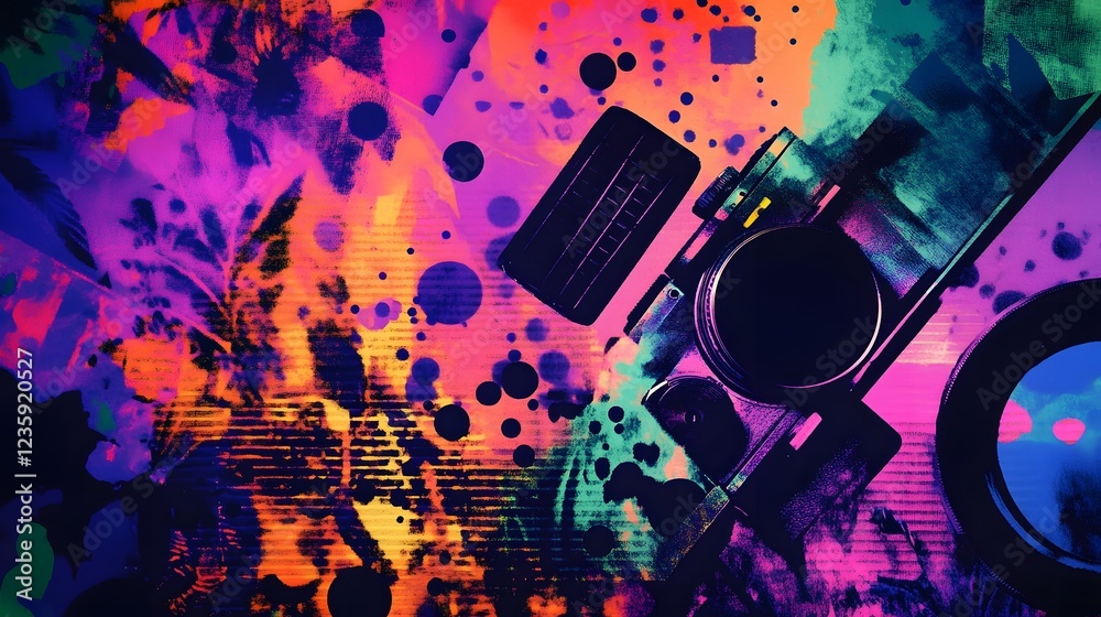 Poster vibrant colorful abstract splash of digital art explosion with futuristic glitch and psychedelic pat