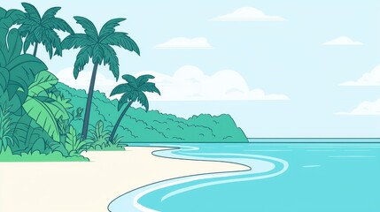 Obraz premium Tropical rainforest meeting ocean shore, untouched paradise,