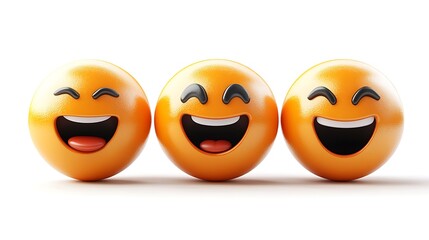 Three laughing emojis on white background. Possible use social media content