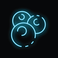 Bright blue neon sign depicting blueberries on black background, perfect for health food store or restaurant