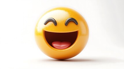 3D Smiling Emoji Laughing Against White Background. Possible use Stock photo for social media