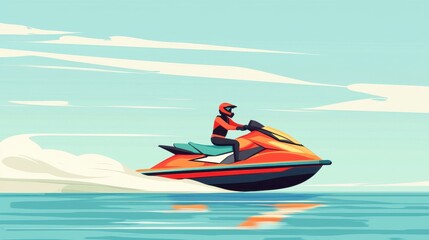 Fototapeta premium Jet ski speeding on ocean, thrilling water sports,