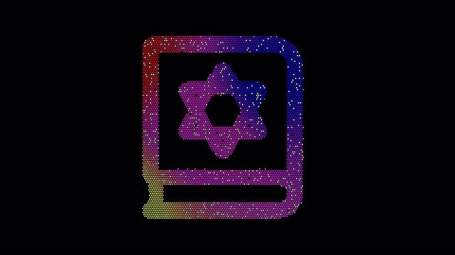 Icon tanakh is made up of LED square shapes that shimmer and flicker. There are black dead diodes. In-Out looped. Alpha BW at the end