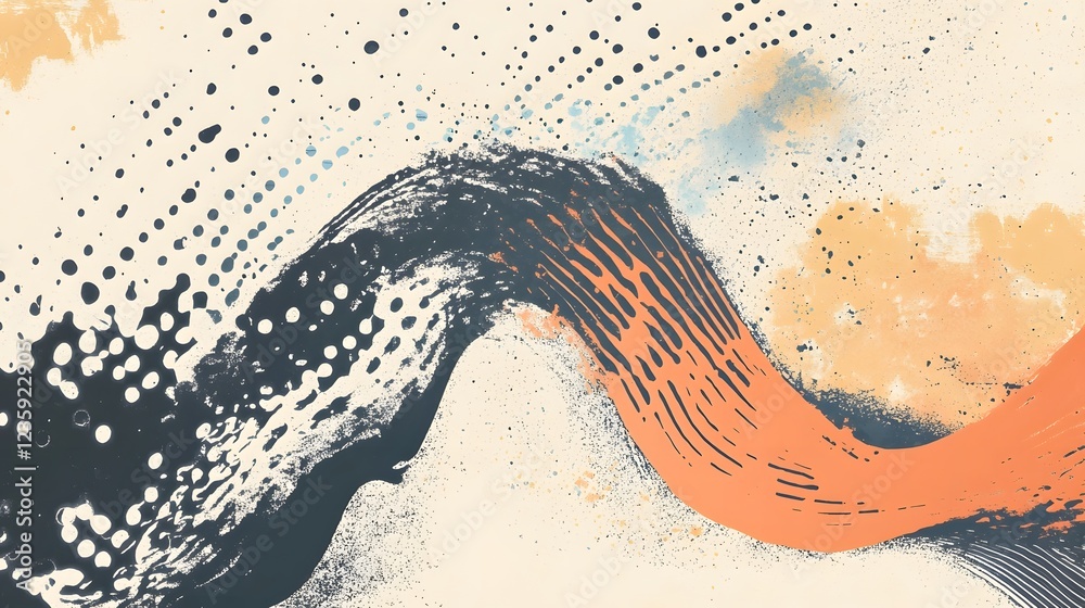 Leinwandbilder vibrant digital abstract with flowing shapes and halftone patterns