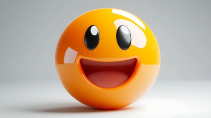 Fototapeta premium 3D happy emoticon, glossy orange sphere, studio shot