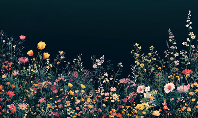 Vibrant floral display garden digital artwork nighttime close-up nature's beauty in full bloom