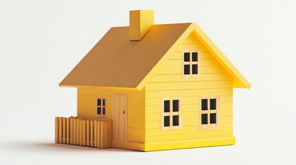 A yellow wooden house placed on economic growth charts, concept of homeownership, ultradetailed, isolated on white background