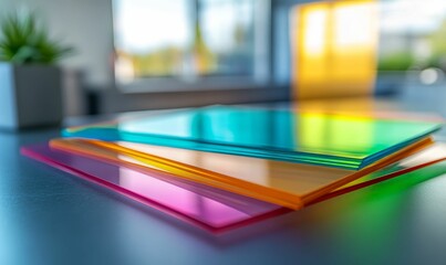 Fototapeta premium Vibrant translucent sheets stacked modern design